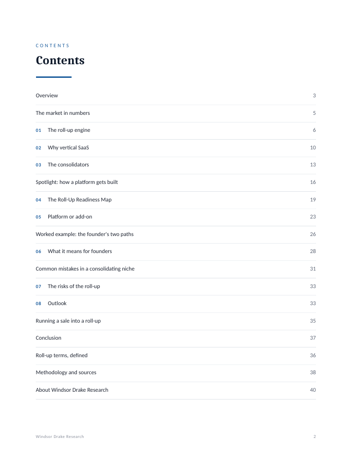 Report: The Vertical SaaS Roll-Up Report 2 The Vertical SaaS Roll-Up Report interior page