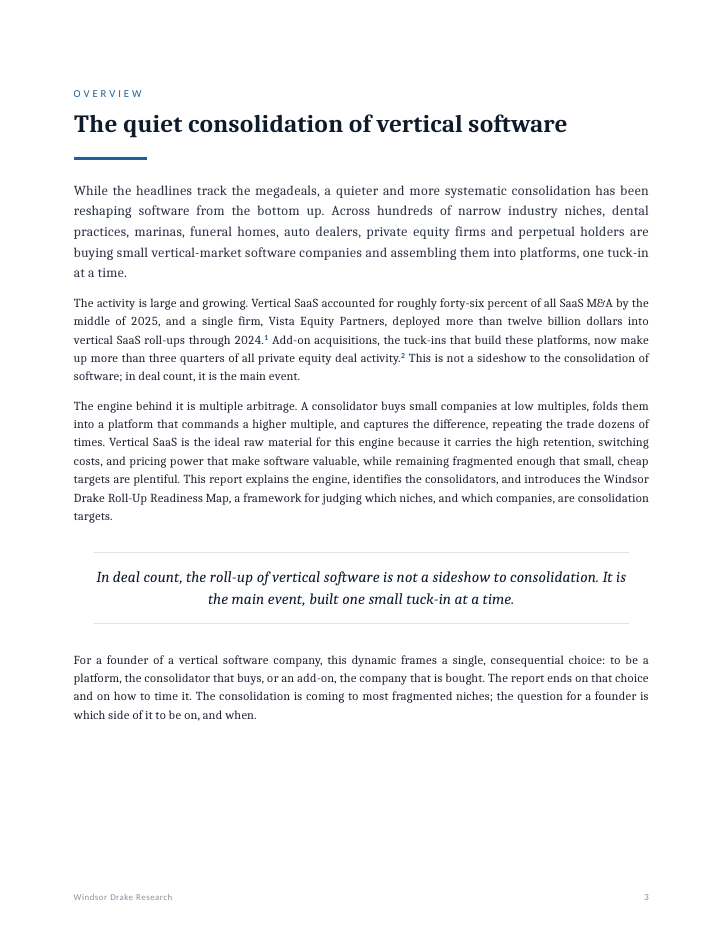 Report: The Vertical SaaS Roll-Up Report 3 The Vertical SaaS Roll-Up Report interior page