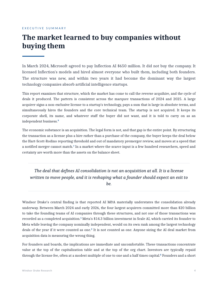 Report: The AI Acquihire Report 4 The AI Acquihire Report interior page