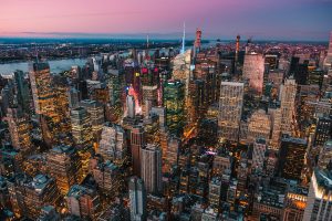 Midtown Manhattan at dusk from above